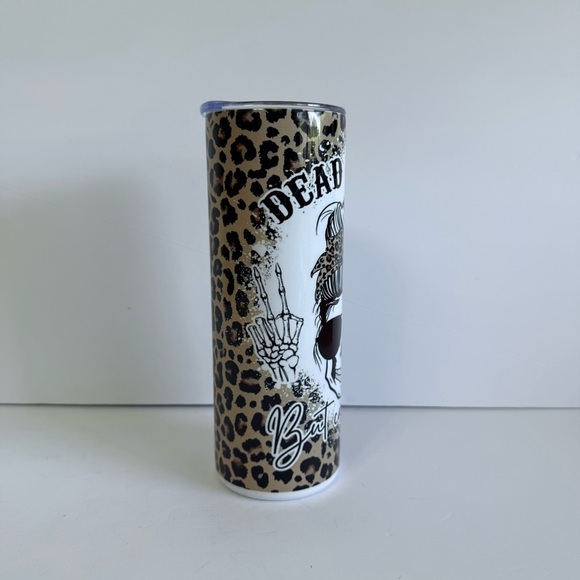 Leopard Print Dead Inside But Caffeinated 20oz Skinny Tumbler - Picture 3 of 4